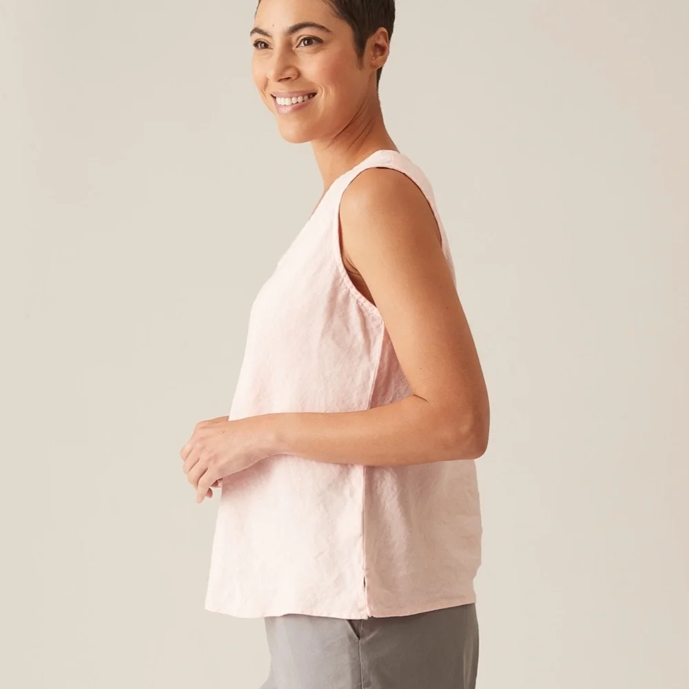 cut loose Pink V-Neck Sleeveless Linen Tank Top 21.5" P2P - Picture 7 of 9
